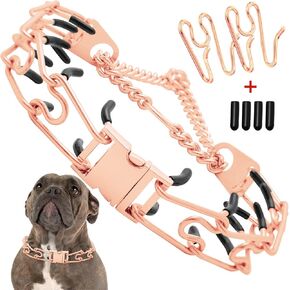 Adjustable Training Collars Anti Pull Dog Collar for Large Dogs 304 Stainless Steels Dog Collar with Quick Release Buckle and Comfort Rubber Tips(Rose Gold,M-22inch)