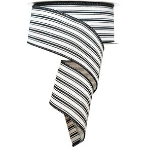 Black and White Striped Ribbon Wired, 2.5 inch x 25 Yards Christmas Wired Edge Ribbon, Ticking Stripe for Wreath, DIY Craft Gift Wrapping, Farmhouse (Black & White, Yards)