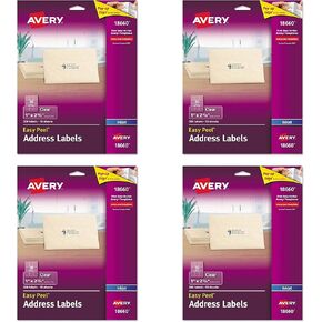 Avery Easy Peel Permanent Address Labels, 18660, 1" x 2 5/8", Clear, Pack of 300 Pack of 4