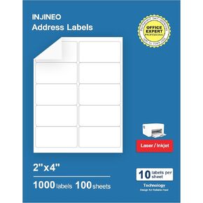Address Labels, 2" x 4" Shipping Address Labels for Inkjet & Laser Printers, Mailing Labels, Easy to Peel (1000 Labels, 100 Sheets)