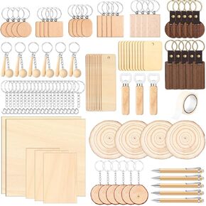 Briwoody 100 PCS مواد الليزر مجموعة ليزر الفراغات الفراغات الخشبية مفاتيح المفاتيح مجموعات مواد قطع ليزر غير مكتم