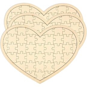3 Pack Blank Wooden Heart Shaped Jigsaw Puzzle 11.2x8.4 Inch Unfinished Wooden Puzzle Board Wooden Heart Shaped Canvas for DIY