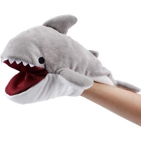 Hopearl Plush Shark Hand Puppet with Open Movable Mouth for Imaginative Play, Role Play, Interactive Toy for Storytelling Teaching Puppet Theater, Birthday for Kids Boys Girls, Gray, 13''