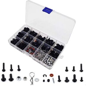 500pcs RC Car Screws Kits M3/M4/E Buckle/Shell Buckle/Screw Nuts/Hex Screws/Plugs RC Repair Tool Kit for HSP/Wltoys/Traxxa Scale RC Cars (500pcs)