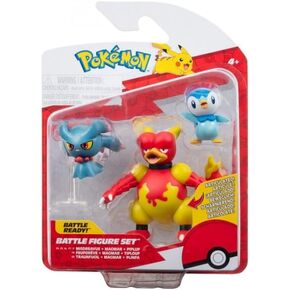 Jazwares Pokémon Pack of 3 Battle Figures Set Tiplouf, Feuforêve, Magmar 5 cm