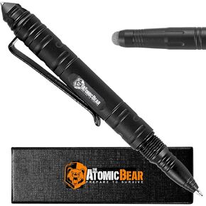 The Atomic Bear Defender Pen with Stylus - Tactical Pen for Self Defense – Emergency Window Breaker – Ballpoint EDC Pens for Tactical Gear – 2 Black & 1 Blue Ink Cartridges