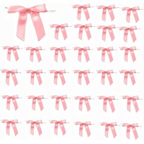 50 PCS Pink Bows for Christmas Tree Crafts Small Pink Bow 2.7″ Christmas Satin Twist Tie Bows for Tree Decor Cake Gift Wrapping Ribbon Christmas Bow Decor Ornaments Christmas Decorations for Party