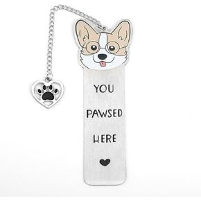 Corgi Dog Bookmark, Cute Metal Corgi Bookmark for Women You Pawsed Here Bookmark Funny Dog Lover Gifts Corgi Gifts for Women Men Reading Birthday (Style 2)