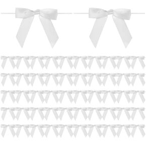 50-Pack Satin Ribbon Twist Tie Bows, 3.5 Inch Bow Twist Ties, Satin Ribbon Medium Pink Bows for Craft DIY/Baked Goods/Hair Bow Sewing/Wedding/Birthday/Party