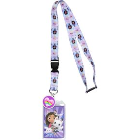 Gabby's Dollhouse Lanyard Badge Holder Character Design Strap with Card and 2" Rubber Rainbow Cat Pendant