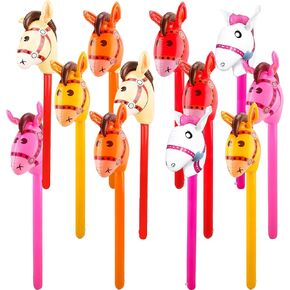 12 Pcs 40 Inch Inflatable Horsehead Stick Multicolor Blow Up Pony Stick Balloon for Kids Birthday Horse Themed Party Supplies (Color Set 1)
