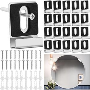 20 Pcs Metal Mirror Holder Kit, Mirror Mounting Hardware, Mirror Clips with Screws Rubber Pads, Mirror Hangers for The Wall, Heavy Duty Mirror Hooks Tile Billboard Display (Silver, 20)