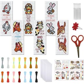 FREEBLOSS 6 Set Cross Stitch Bookmark Kit, Farm Animals Pattern DIY Bookmarks Cross Stitch Kits for Beginners, Stamped Embroidery Bookmarks, Cross Stitch Kits for Adults