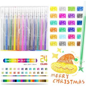 SAYEEC Glitter Gel Pens, 24 Colored Metallic Gel Pens Set, 1.0mm Super Sparkle Gel Ink Pens, Art Glitter Paint Markers for Adult Coloring Books Scrapbook Journaling Drawing Doodling Note Taking Crafts