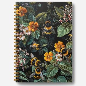 Bee Notebook Journal, William Morris Floral Notebook Journal for Women, Bee Gifts for Women, Bumble Bee Gifts, Cottagecore Dark Academia Journal Notebook, Spiral Notebook 5.5x8.3 Inch