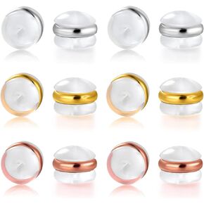 6 Pairs Rubber Earring Backs Set | Hypoallergenic Soft Clear Silicone Earrings Backings Replacements | Comfortable Secure Safety for Studs Post Hook (A-White&Gold-6 Pairs)