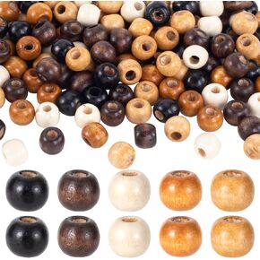 100 PCS Wooden Beads with Large Holes for Crafts, Natural Wood Hair Beads, Big Beads for Braids, 9x10 mm Wooden Spacer Loose Beads for DIY Crafts Decor, Jewelry Making, Bracelets - 5 Colors