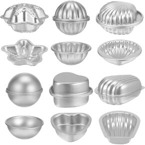 12 Pcs Bath Bomb Molds Metal 6 Shapes DIY Crafting Mould, Bath Bomb Making Supplies Metal Cute Press Mould for Soaps Candle Cake Ice Cream Baking DIY Crafts Making