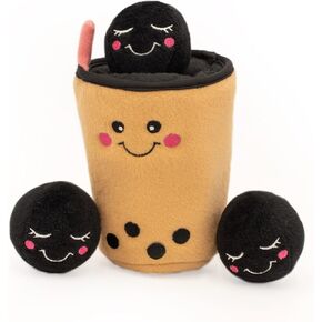 ZippyPaws Burrow, Food Buddies Boba Milk Tea - Interactive Dog Toys for Boredom - Hide and Seek Dog Toys, Colorful Squeaky Dog Toys for Small & Medium Dogs, Plush Dog Puzzles