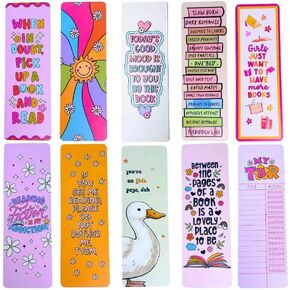 10PC Bookmarks for Women, Cute Colorful Bookmark for Book Lovers Reading Accessories Book Marks Laminated Plastic Cool Design Motivational Affirmation Summer Notebook Novelty for Girls