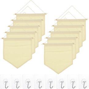 CYEAH 10 Pcs Canvas Banner Blank, Canvas Banners with Wooden Dowel, Display Blank Banners with Stick Hook for Decorative, Wall Display Banner for Enamel Pins, Buttons and Label Collections