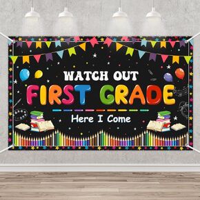MEHOFOND Welcome to 1st Grade Banner Back to School Backdrop First Day of School Photography Background First Grade Classroom Chalkboard Sign Banner Decorations Photo Booth Props 3.6x5.9ft