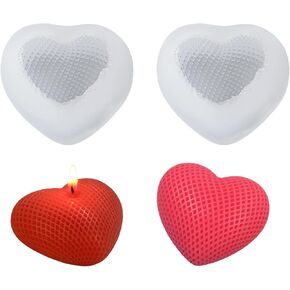 2 Pcs Heart Shaped Silicone Molds 3D Mesh Braided Love Heart Shape Making Mold for DIY Chocolate Cake Desserts Aromatherapy Candle Soap Wax Plaster Resin Art Crafts Decoration