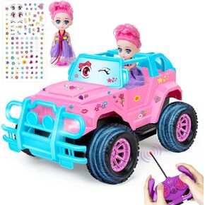 YongnKids Remote Control Car for Kids, 1:20 Scale Rc Trucks for Girls Age 4-7, Pink Rc Cars Toys for Ages 5-7 8-13 Boys Girls Birthday Gift, Off Road Trucks with Mini Doll & DIY Sticker