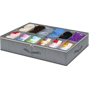 YEXEXINM Large Capacity UnderBed Yarn Storage with 12 Dividers, Clear Yarn Storage Clear Knitting Under Bed Storage Containers Bin for Crochet Lovers, Yarn Holder for Knitting Needles Crochet Hooks