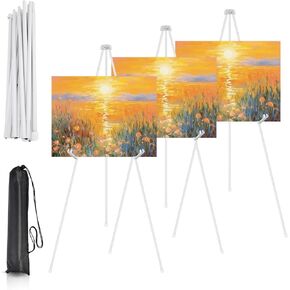Shuess 4 Pack 63 "White Easel Stand for Wedding Sign ، Easels المعدنية القابلة للطي المحمولة للعلامات الملصقات القابلة للتعديل easel Stand لعلامات الزفاف ، والفنون ، والرسم ، والرسم ، الحامل الأرضية مع 4 حقيبة تخزين