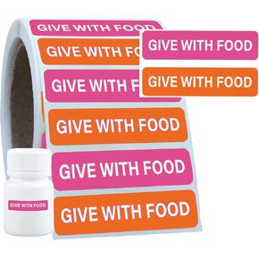 Give with Food Stickers Medication Instruction Labels for Medical Containers Pharmacies Hospitals 1/2 X 1.5 Inch 500 pcs/Roll Veterinary Labels Stickers File Folder Labels for Drugstor Management