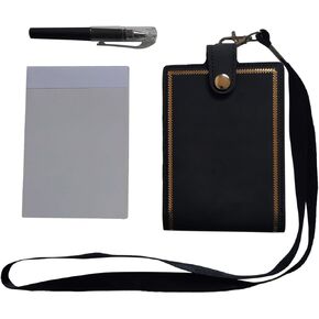 Refillable Small To Do List Notepad with Lanyard and Pen, Memo Notepad for Elderly, Black + 1 Refill