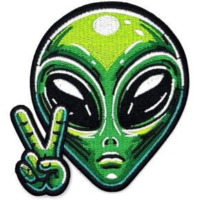 3.5" Alien Head Iron On Patch | Embroidered Alien UFO Aliens XFiles Cool Large Funny Applique Appliques Iron On/Sew On Patches for Clothing, Backpacks, Hats, Jackets, Clothes