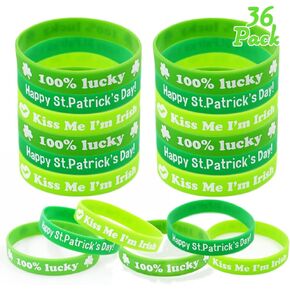 UMEELR St. Patrick's Day Shamrock Bangle Bracelets Green Irish Rubber Wristbands Bracelet for Party Favors Supplies 36 Pack