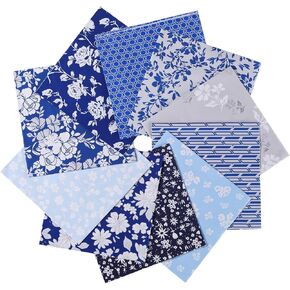 100% Cotton Quilting Fabric Bundle, 10Pcs Fat Quarters Fabric Bundles 50cm x 50cm, Pre-Shrunk, Medium Weight Plain Quilting Fabric Squares for Quilts, Sewing, Patchwork, DIY, Craft (Blue)