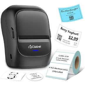 CLABEL Portable Thermal Label Printer: 221B Bluetooth Barcode Printer 2 Inch Wireless Label Maker Machine Compatible with iOS & Android for Small Business with 1 Roll 40x30mm Label