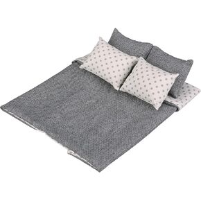 Dollhouse Bedding, 5 Piece Set with Comforter & Pillows, Blanket, Realistic Bedroom Accessories for 12 inch Dolls, 1/6 Scale