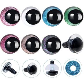 28Pcs Huge 3D Glitter Safety Eyes and Washers - Thalinfayi 30mm 7Colors Strabismus Safety Eyes Glitter Moon Crochet Amigurumi Eyes for DIY Making or Replace of Amigurumi, Crafts, Crochet Doll Supplies