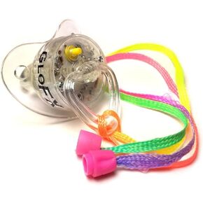 Glofx Soft Led Pacifier - 1 Pack - EDM Rave Binkie led Light Up Toy Necklace - Glowing Flashing RGB Style - 4 Colors Blinky