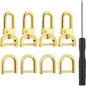 8pcs Swivel Hooks for Purses,Purse Hardware for Bag Making,Purse Strap Hardware,3/4 inch D Rings for Purse, Gold D Ring Keychain with Screw Bar,DIY Purse Strap Replacement