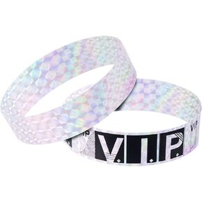 200 Pcs Wrist Bands,Wristbands for Events Holographic Sliver Plastic VIP Waterproof Event Wristbands for Amusement Parks, Club, Concerts, Fairs, Festivals