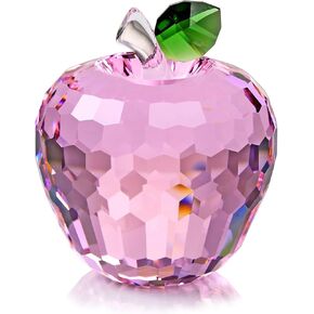 DOJOZ Crystal Apple Paperweight Christmas Birthday Gifts Craft Decorations for Home Ornaments Collectible (Pink)