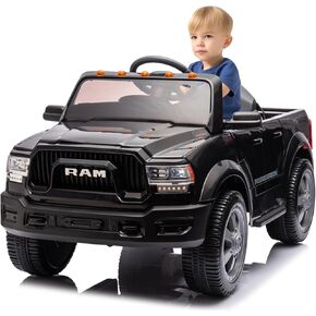12V Ride-on Electric Truck, Licensed Dodge Ram 2500, with Remote Control, LED Light/Music/MP3, Back Storage & Cup Holder, Kids Electric Car for 3+ (Black)