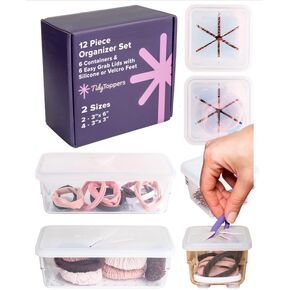 6 Clear Plastic Drawers Organizer Containers & 6 Matching Easy-Grab Silicone Lids - Keep Your Hair Ties, Desk & Bathroom Accessories Drawer, Vanity, Playroom Storage & More Organized!