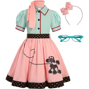 50s Outfit for Girls 50s Costume Girls Poodle Skirt Halloween Party Dress Up