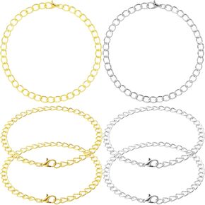 6PCS Charm Bracelet Chain with Lobster Clasps, Gold Silver Alloy Bracelet Chains for Jewelry Making, Bracelet Link Chains Bulk for Women Men DIY Jewelry, Crafts, Daily Use
