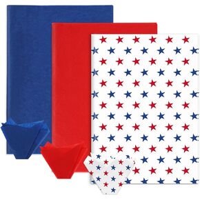 Whaline 90 Sheets Patriotic Tissue Paper Blue Red Star Gift Wrapping Paper 4th of July Decorative Art Paper for DIY Crafts Independence Day Party Decorations, 14 x 20 Inch