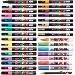 ملصق Marker Marker Uni All Color Warmking Pen Point Point PC-3M 31 Color Set 17 Standard & 7 Natural & 7 Glitter with Stylus point touch Pen الأصلي