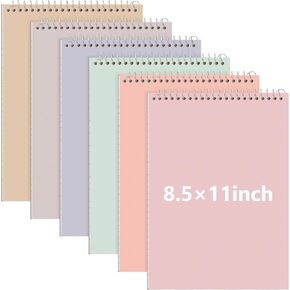 6 Pack 8.5 x 11'' Office Steno Book Double-Sided Spiral Steno Books College Ruled White Paper 70 Sheets/Pad Pastel Colors Covers for School Office (Minimalistic Color,Aesthetic Style)