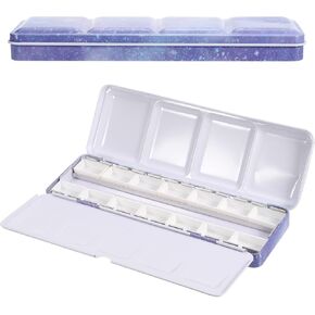 PATIKIL Empty Watercolor Palette, Metal Watercolor Tin with 14pcs Full Pans Paint Case with Lid Paint Box for Travel Gouache Oil Painting, Blue 14 Wells